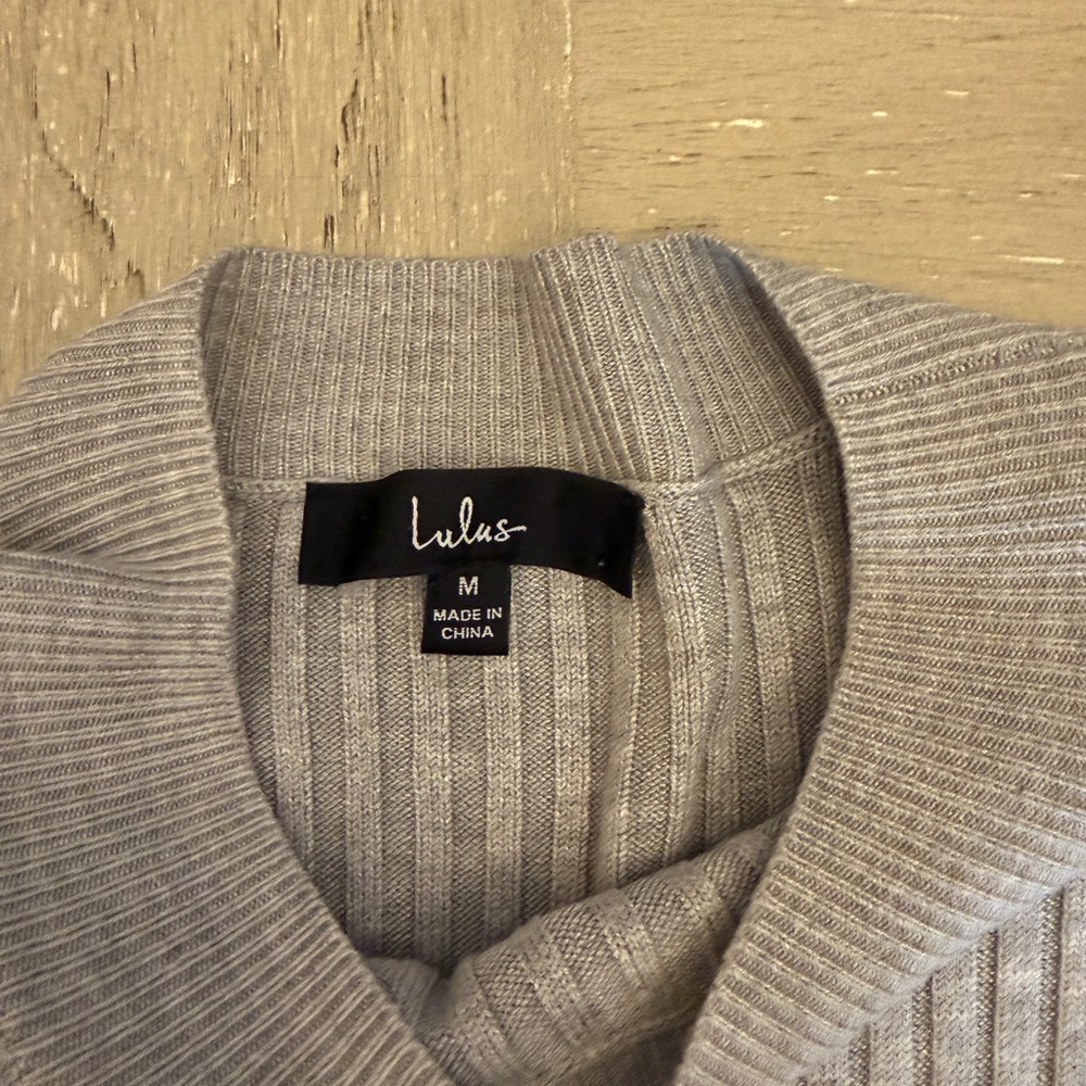 Lulu's Gray Long Sleeve Ribbed Sweater - Picture 4 of 8